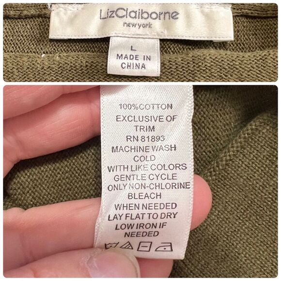 Liz Claiborne Olive Green Zip Utility Boyfriend Cardigan Sweater Cotton - Picture 4 of 4